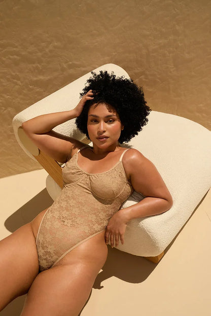 ROLLING - Demi Body suit - Beige Lace